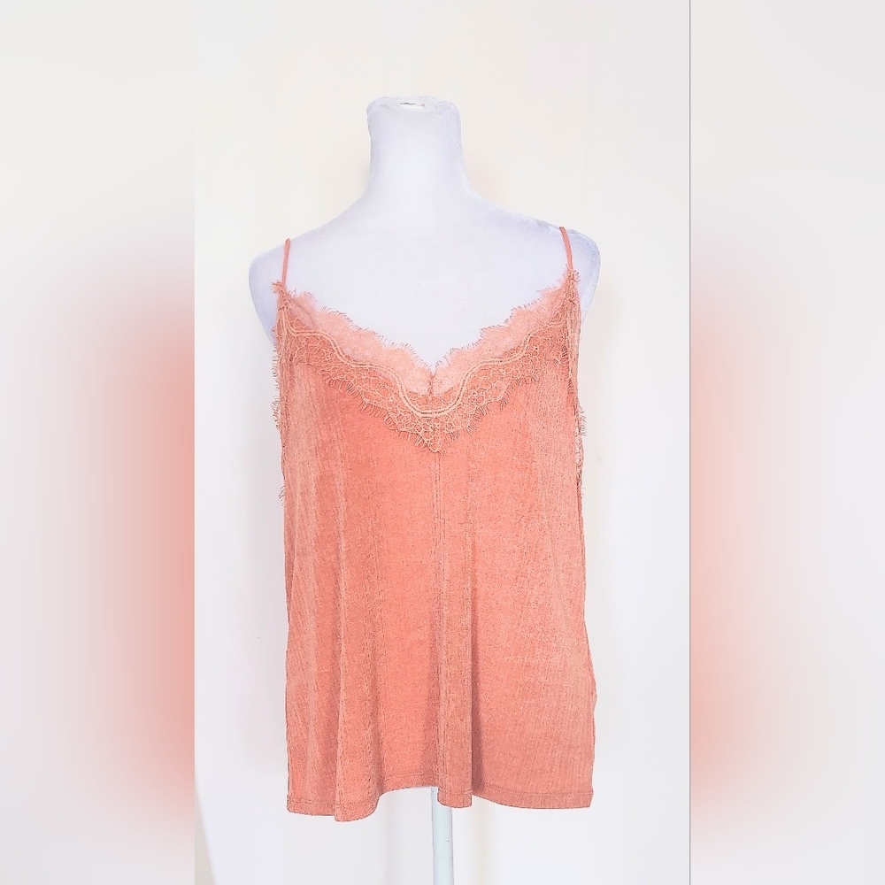 H&M Lace Trim Camisole Satin Silky Tank Top Shirt Dusty Rose Pink Size Medium